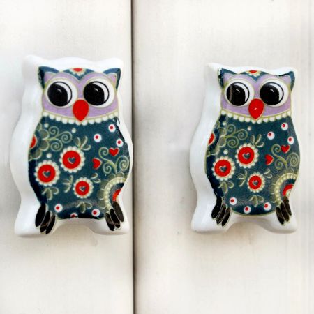 Grey Owl Flat Ceramic Knob